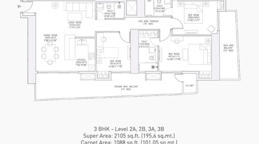 3 BHK supertech supernova floor plan
