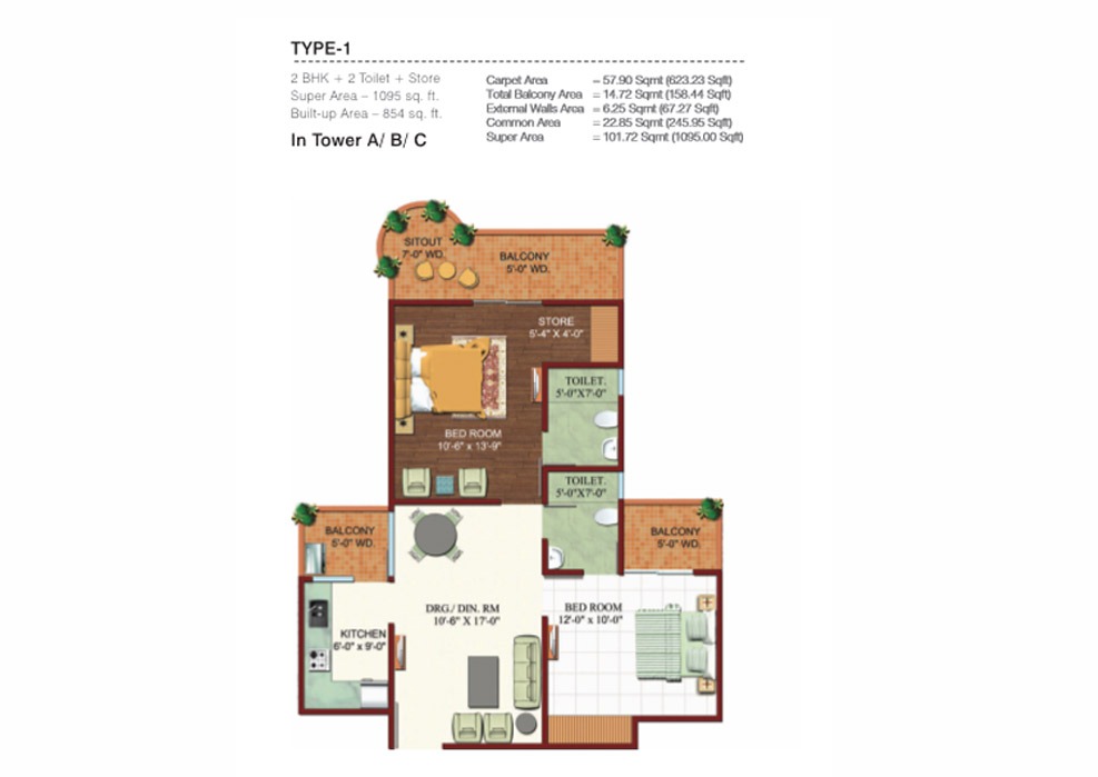 2 BHK + 2T + Store