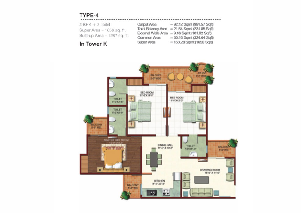 3 BHK + 3T
