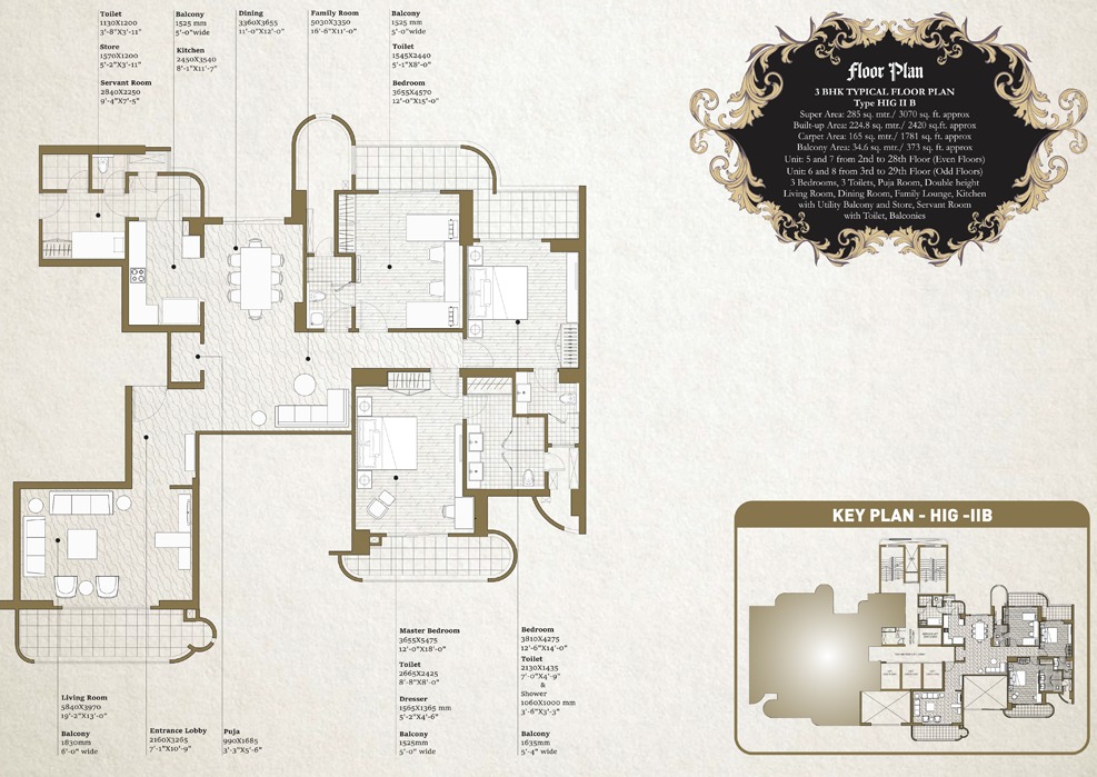 3BHK + 3T + Store + Servant + Puja Room