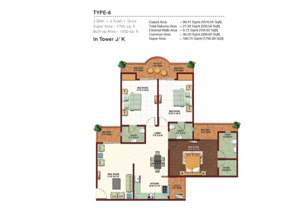 3 BHK + 3T + Store