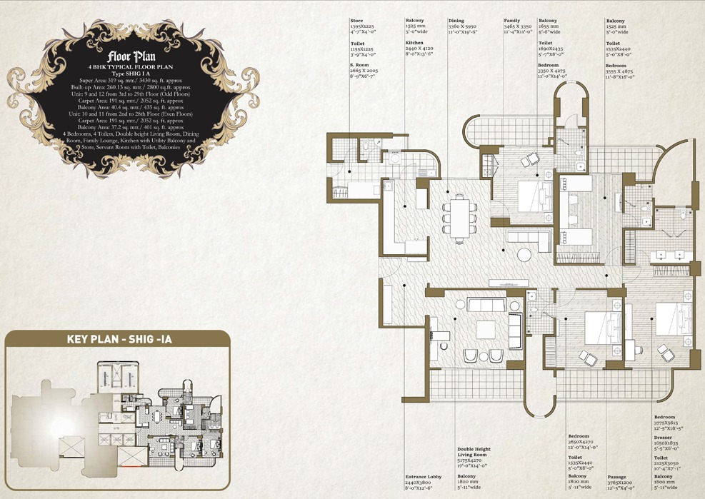 4 BHK + 4T+ PUJA/Store