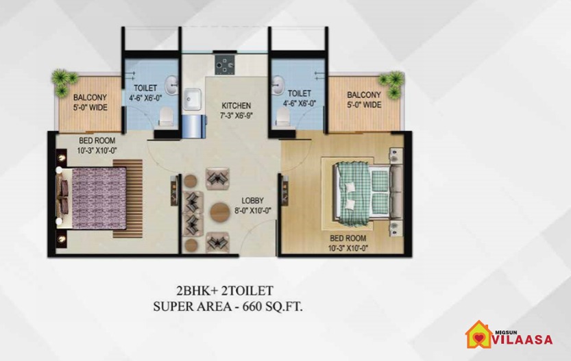 2 BHK + 2T