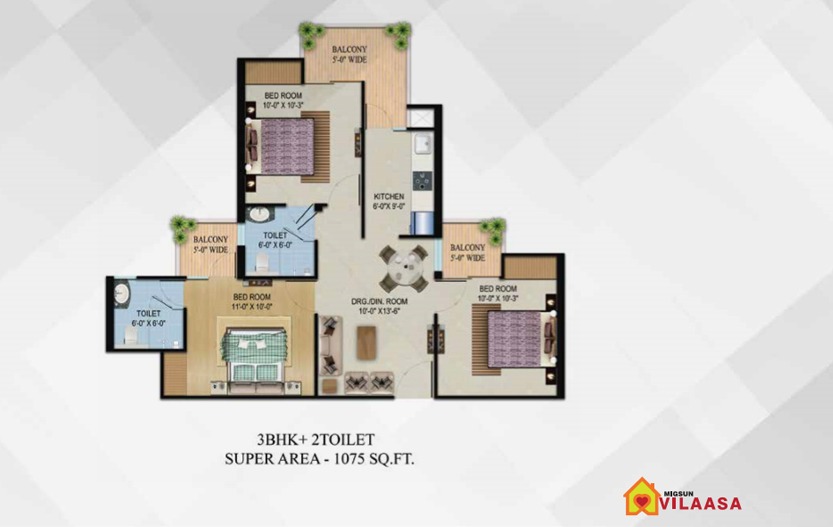 3 BHK + 2T