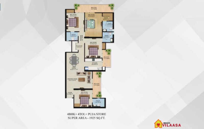 4 BHK + 4T+ PUJA/Store