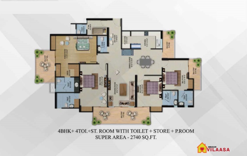 4 BHK + 4T + Servant + Store + Study